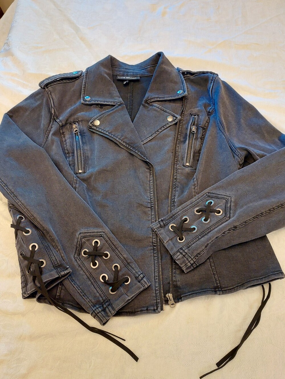 Lane Bryant Black Stretch Moto Corset Side Deniem Jean Jacket. Size 18 - Picture 3 of 14